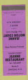 Matchbook Cover - Jeanne Restaurant Lincoln NH Motor Court
