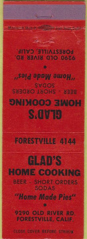 Matchbook Cover - Glad's Home Cooking Forestville CA
