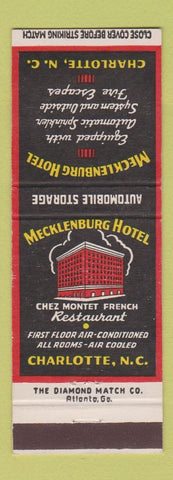 Matchbook Cover - Mecklenburg Hotel Charlotte NC