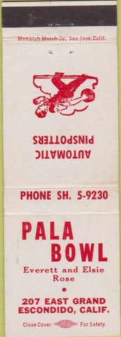 Matchbook Cover - Pala Bowling Escondido CA
