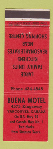 Matchbook Cover - Buena Motel Vancouver BC