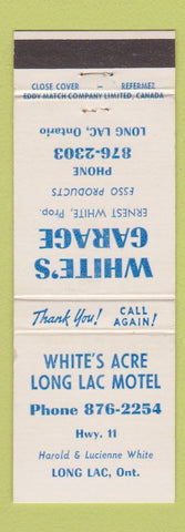 Matchbook Cover - White's Acre Long Lac Motel Garage Lond Lac ON
