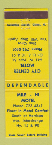Matchbook Cover - Mile Hi Motel City Center  Butte MT