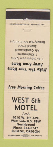 Matchbook Cover - West 6th Motel Eugene OR