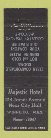 Matchbook Cover - Majestic Hotel Winnipeg MB