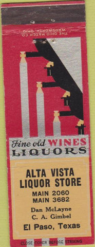 Matchbook Cover - Alta Vista Liquor El Paso TX CREASE