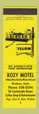 Matchbook Cover - Kozy Motel Wadena SK YELLOW