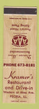 Matchbook Cover - Kramer's Restaurant Drive In Peoria IL