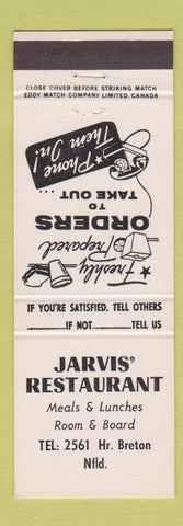 Matchbook Cover - Jarvis' Restaurant Breton NF NL