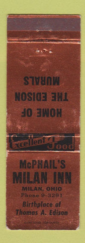 Matchbook Cover - McPhail's Milan Inn OH Thomas Edison WEAR