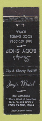 Matchbook Cover - Jay's Motel Shorty's Body Shop Rock Rapids IA