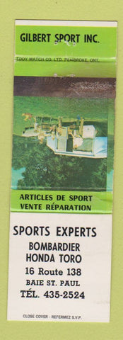 Matchbook Cover Bombardier Snowmobile Honda Toro Baie ST Paul QC WEAR
