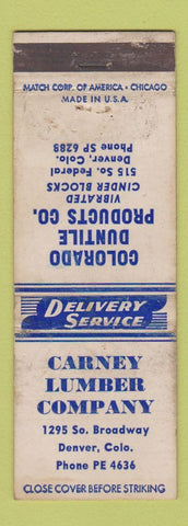 Matchbook Cover - Carney Lumber Denver Colorado Duntile Cinder Blocks WORN