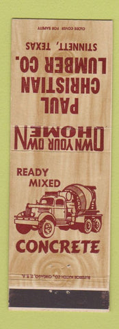 Matchbook Cover - Paul Christian Lumber Stinnett TX Concrete Truck