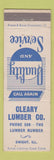Matchbook Cover - Cleary Lumber Dwight IL low phone #
