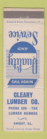 Matchbook Cover - Cleary Lumber Dwight IL low phone #