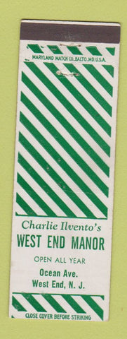 Matchbook Cover - Charlie Ilvento's West End Manor West End NJ