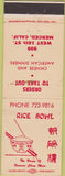 Matchbook Cover - Rice Bowl Chinese Food Merced CA