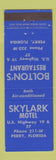 Matchbook Cover - Skylark Motel Perry FL Bolton's Restaurant