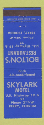 Matchbook Cover - Skylark Motel Perry FL Bolton's Restaurant