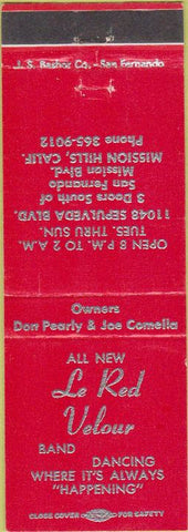 Matchbook Cover - Le Red Velour Mission Hills CA