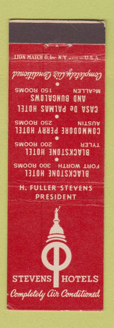 Matchbook Cover - Stevens Hotels Fort Worht Tyler Austin McAllen TX