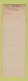 Matchbook Cover - Stevens Hotels Fort Worht Tyler Austin McAllen TX