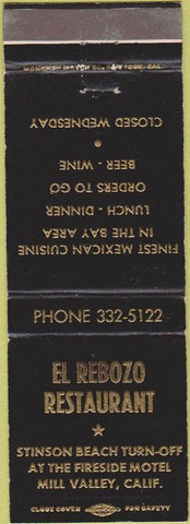 Matchbook Cover - El Rebozo Restaurant Mill Valley CA