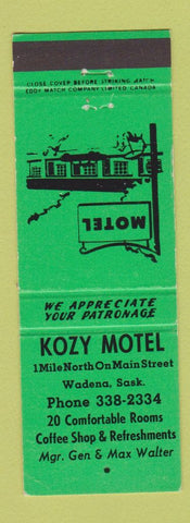 Matchbook Cover - Kozy Motel Wadena SK