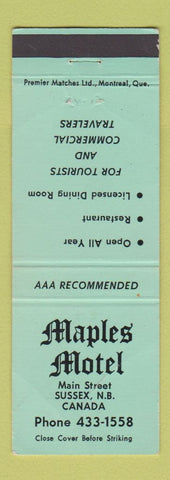 Matchbook Cover - Maples Motel Sussex NB WEAR GREEN