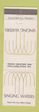 Matchbook Cover - Singing Waters Penn Center Inn Philadelphia PA