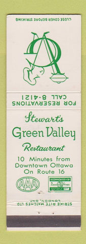 Matchbook Cover - Stewart's Green Valley Restaurant Ottawa ON