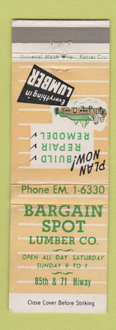 Matchbook Cover - Bargain Spot Lumber