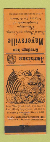 Matchbook Cover - Mayersville MS Victory Cash Store Perkins Americana ORANGE
