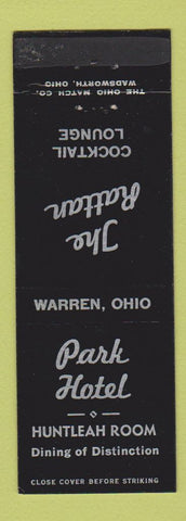 Matchbook Cover - Park Hotel Huntleah Room Warren OH