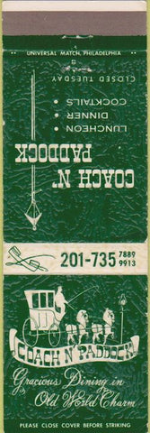 Matchbook Cover - Coach N Paddock Clinton NJ