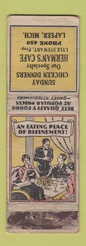 Matchbook Cover - Herman's Cafe Lapeer MI FEDERAL LONG POOR