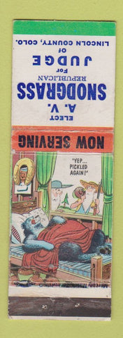 Matchbook Cover Snodgrass Judge Election Lincoln County Colorado hillbilly WORN
