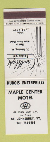 Matchbook Cover - Maple Center Motel St Johnsbury VT