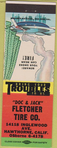 Matchbook Cover - Fletcher Tire Co Hawthorne CA