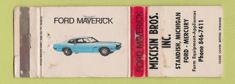 Matchbook Cover - Miscisin Bros Ford Maverick Standish MI Mercury WORN