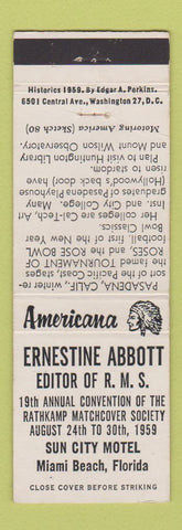 Matchbook Cover - RMS Abbott Editor Miami Beach FL Perkins Americana WHITE
