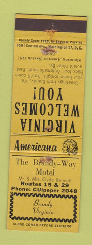 Matchbook Cover - Brandy Way Motel Brandy VA Perkins Americana YELLOW WEAR