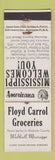 Matchbook Cover - Floyd Carrol Grocery Walthall MS Perkins Americana WHITE WEAR