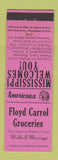 Matchbook Cover - Floyd Carrol Grocery Walthall MS Perkins Americana PINK