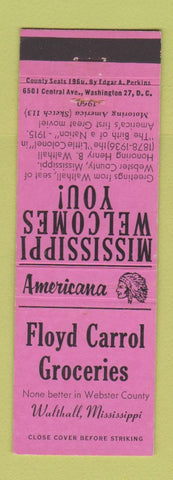 Matchbook Cover - Floyd Carrol Grocery Walthall MS Perkins Americana PINK