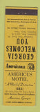 Matchbook Cover - Americus Motel GA Perkins Americana YELLOW