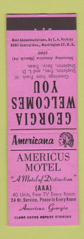 Matchbook Cover - Americus Motel GA Perkins Americana PINK