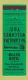 Matchbook Cover - Miller Motel Walhalla SC Perkins Americana GREEN