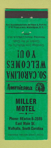 Matchbook Cover - Miller Motel Walhalla SC Perkins Americana GREEN